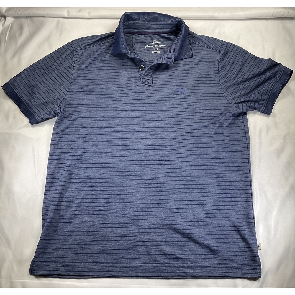 Tommy Bahama Men's Island Navy Pinstripe Short Sleeve Polo Shirt Sz Small 11